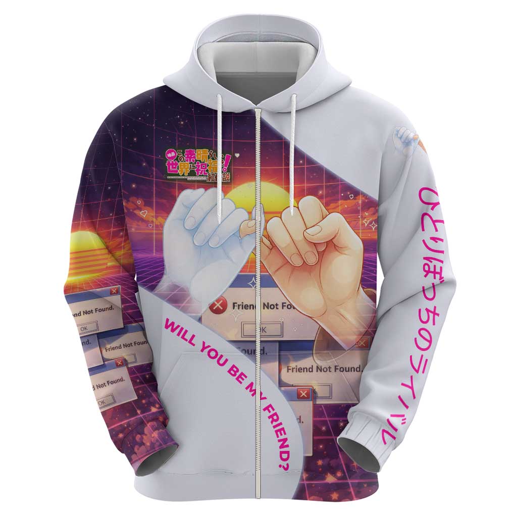 Friend Not Found Konosuba Tribute Hoodie Vaporwave Digital Nostalgia Style