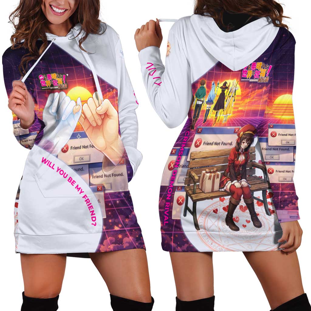 Friend Not Found Konosuba Tribute Hoodie Dress Vaporwave Digital Nostalgia Style