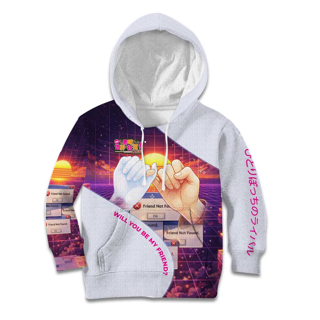 Friend Not Found Konosuba Tribute Kid Hoodie Vaporwave Digital Nostalgia Style