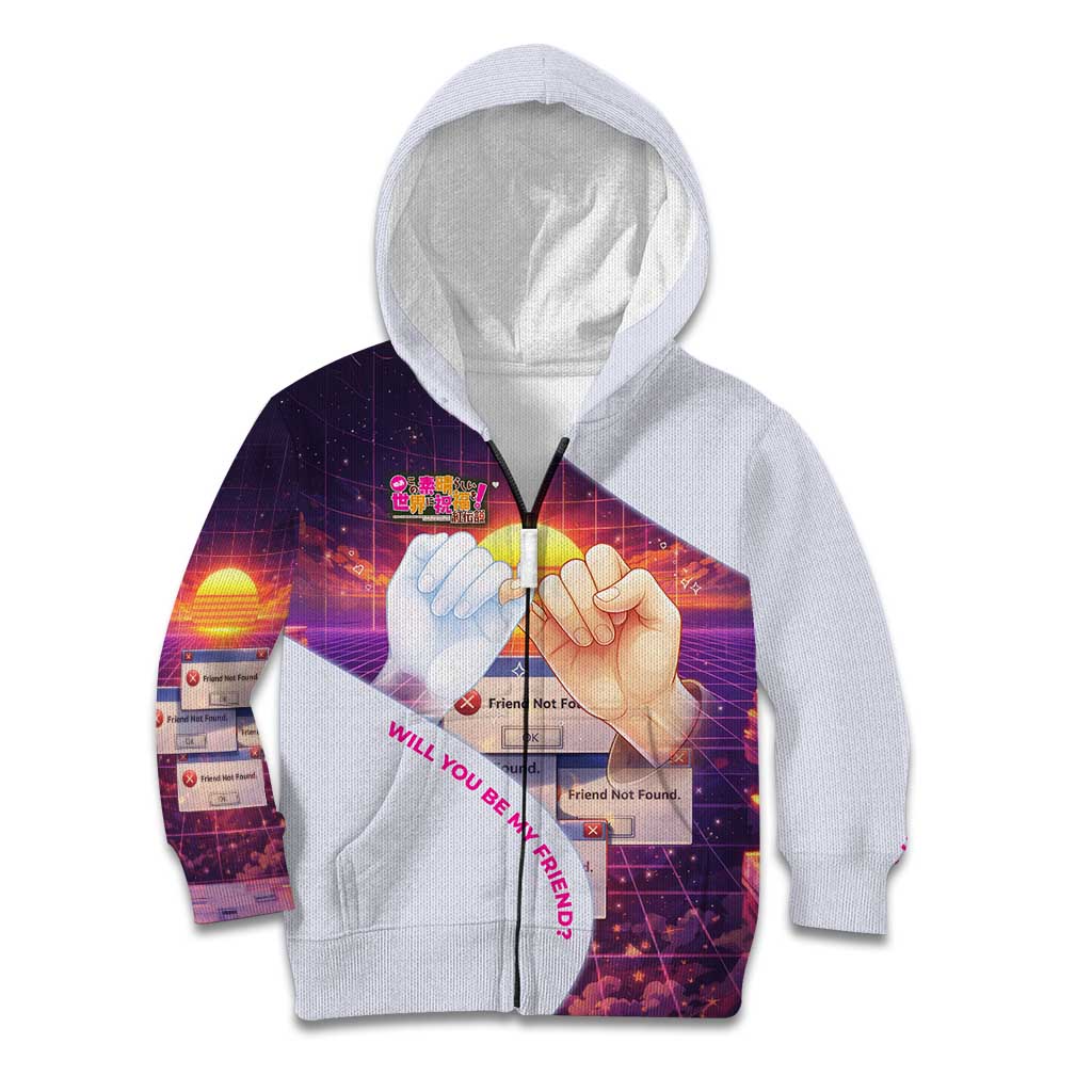 Friend Not Found Konosuba Tribute Kid Hoodie Vaporwave Digital Nostalgia Style