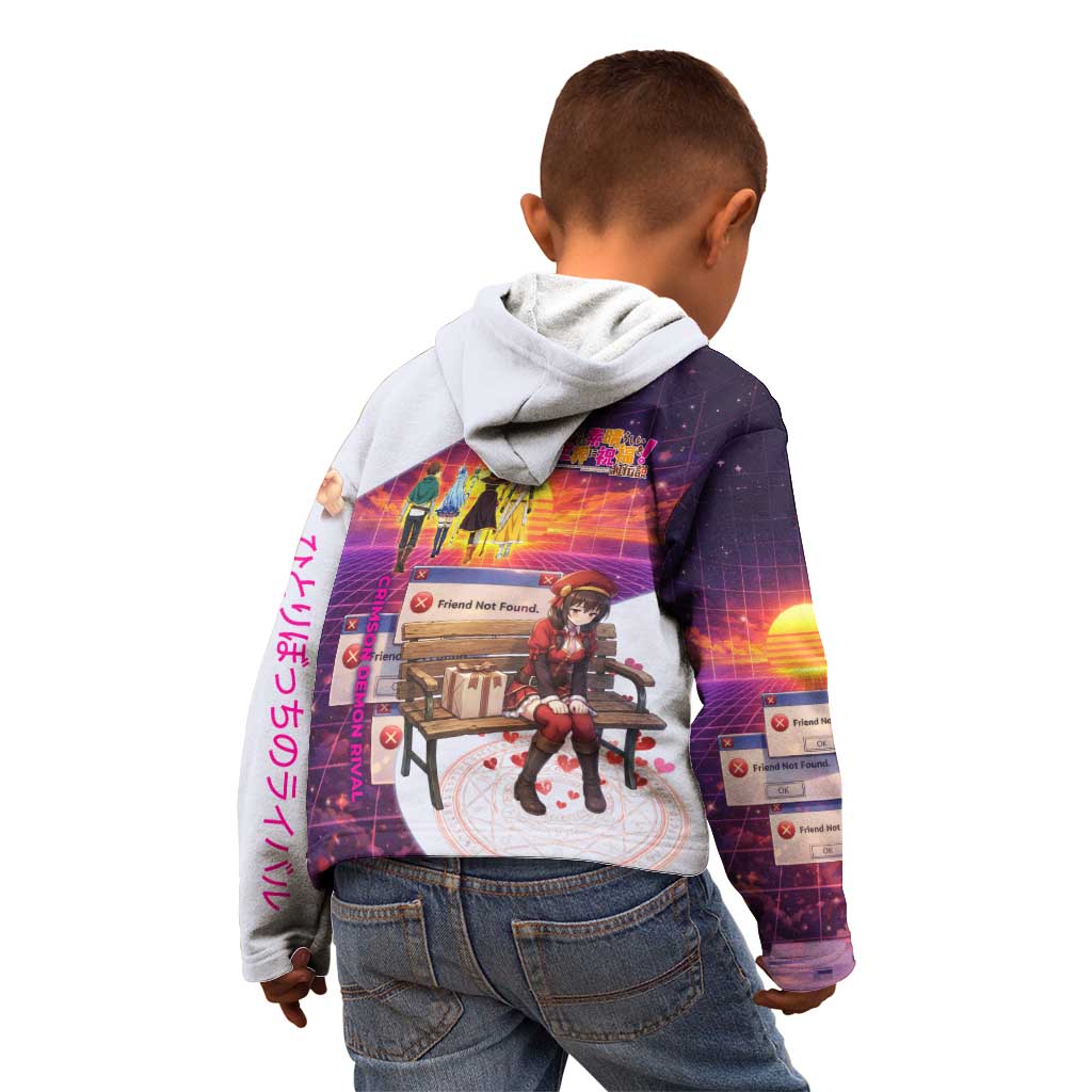 Friend Not Found Konosuba Tribute Kid Hoodie Vaporwave Digital Nostalgia Style
