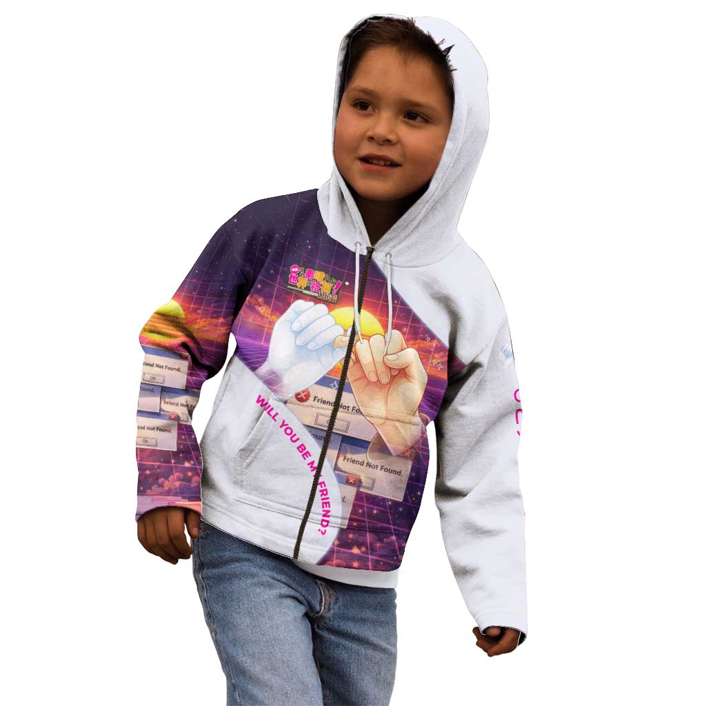 Friend Not Found Konosuba Tribute Kid Hoodie Vaporwave Digital Nostalgia Style