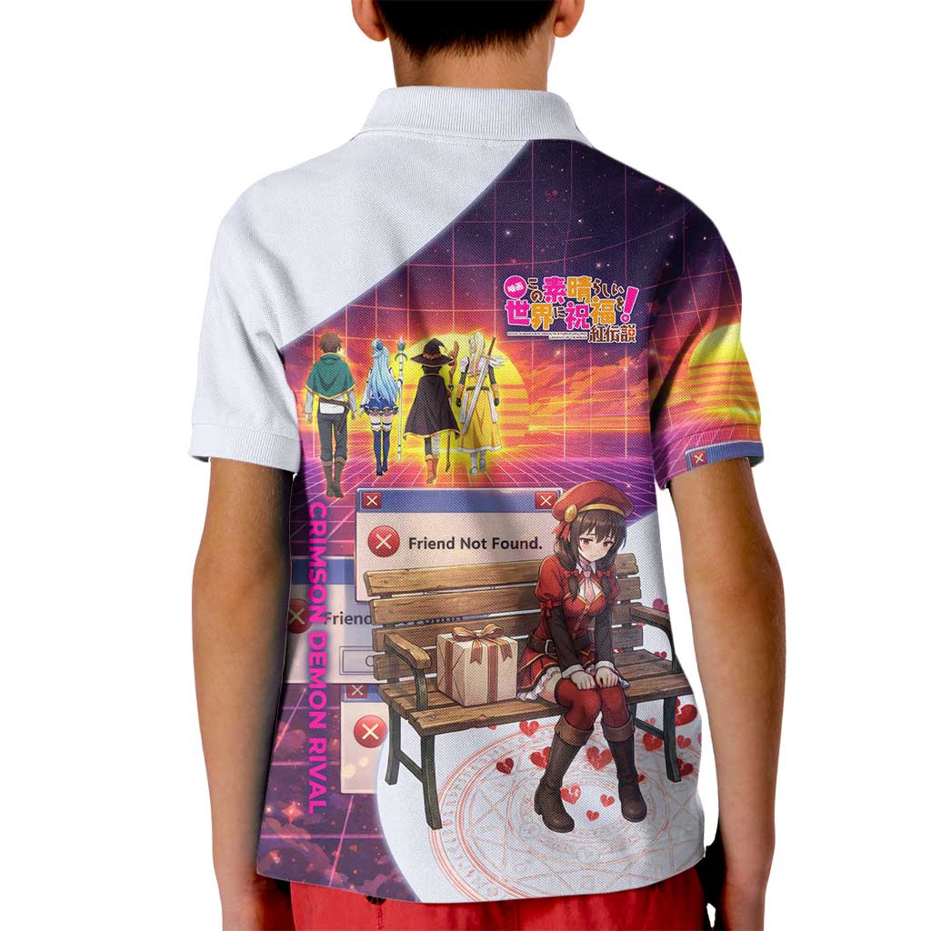 Friend Not Found Konosuba Tribute Kid Polo Shirt Vaporwave Digital Nostalgia Style