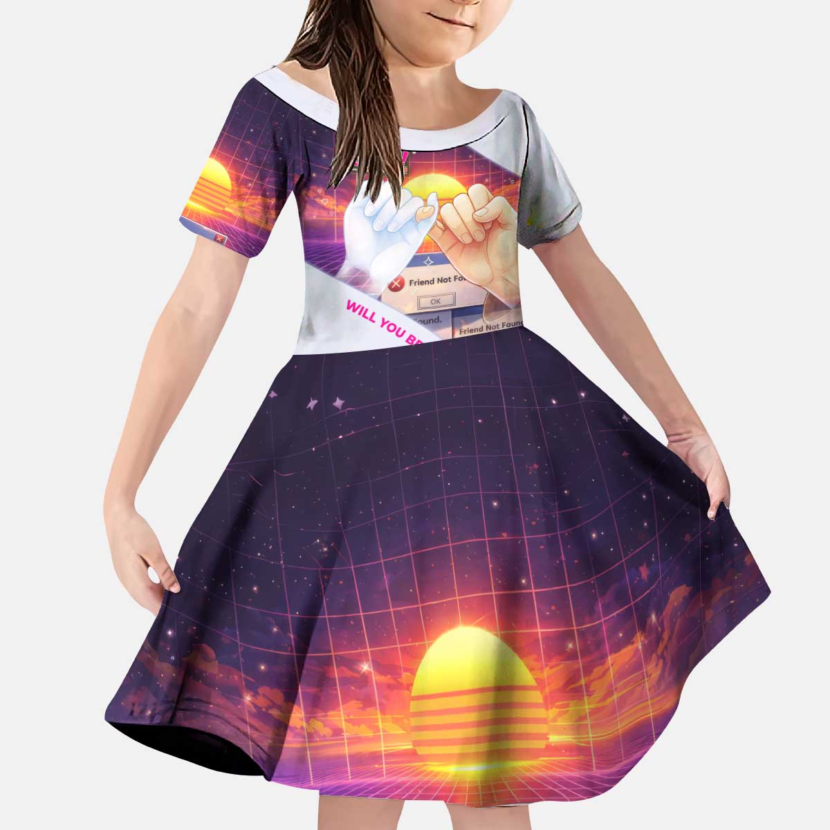 Friend Not Found Konosuba Tribute Kid Short Sleeve Dress Vaporwave Digital Nostalgia Style
