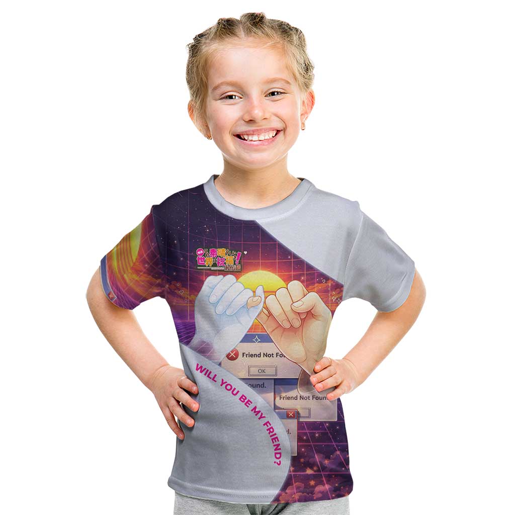 Friend Not Found Konosuba Tribute Kid T Shirt Vaporwave Digital Nostalgia Style