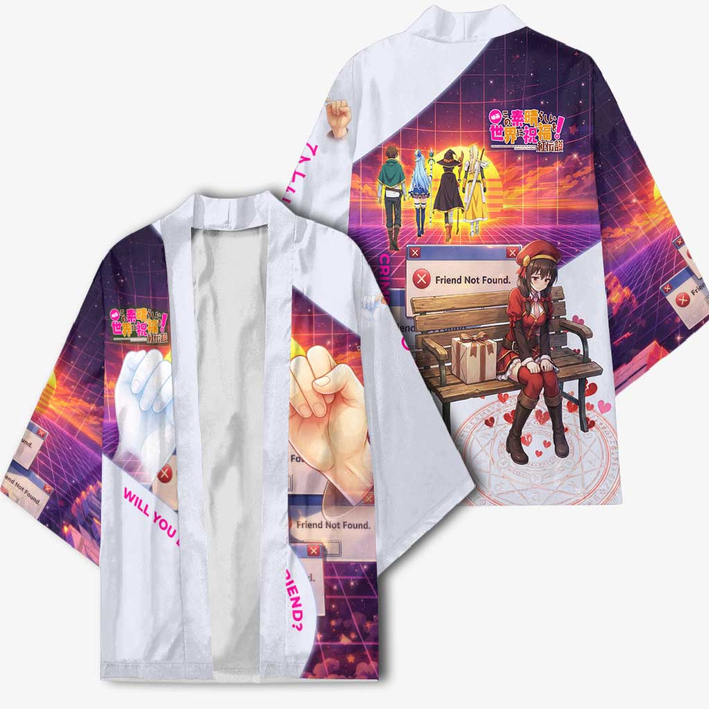 Friend Not Found Konosuba Tribute Kimono Vaporwave Digital Nostalgia Style