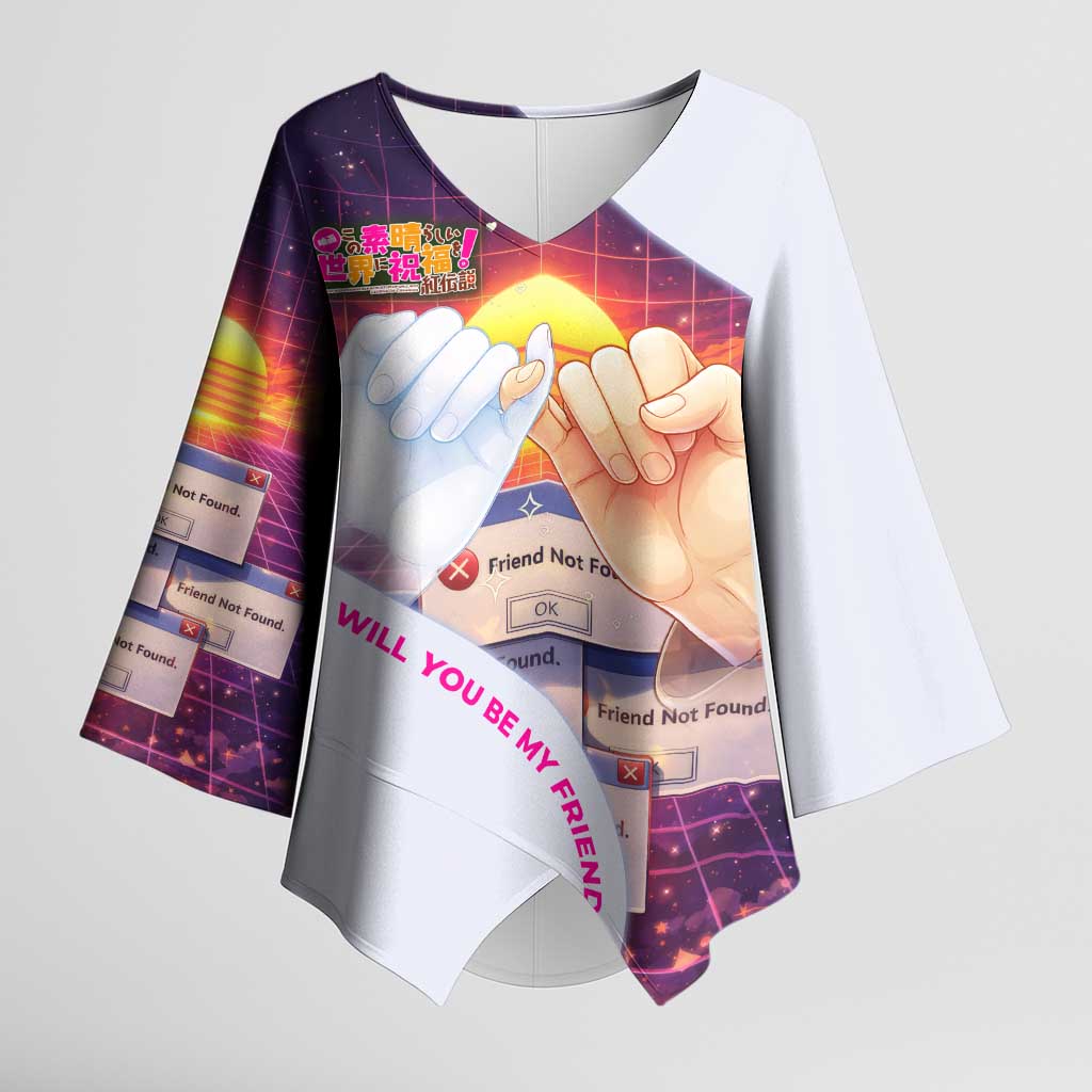 Friend Not Found Konosuba Tribute Kimono Sleeve Blouse Vaporwave Digital Nostalgia Style