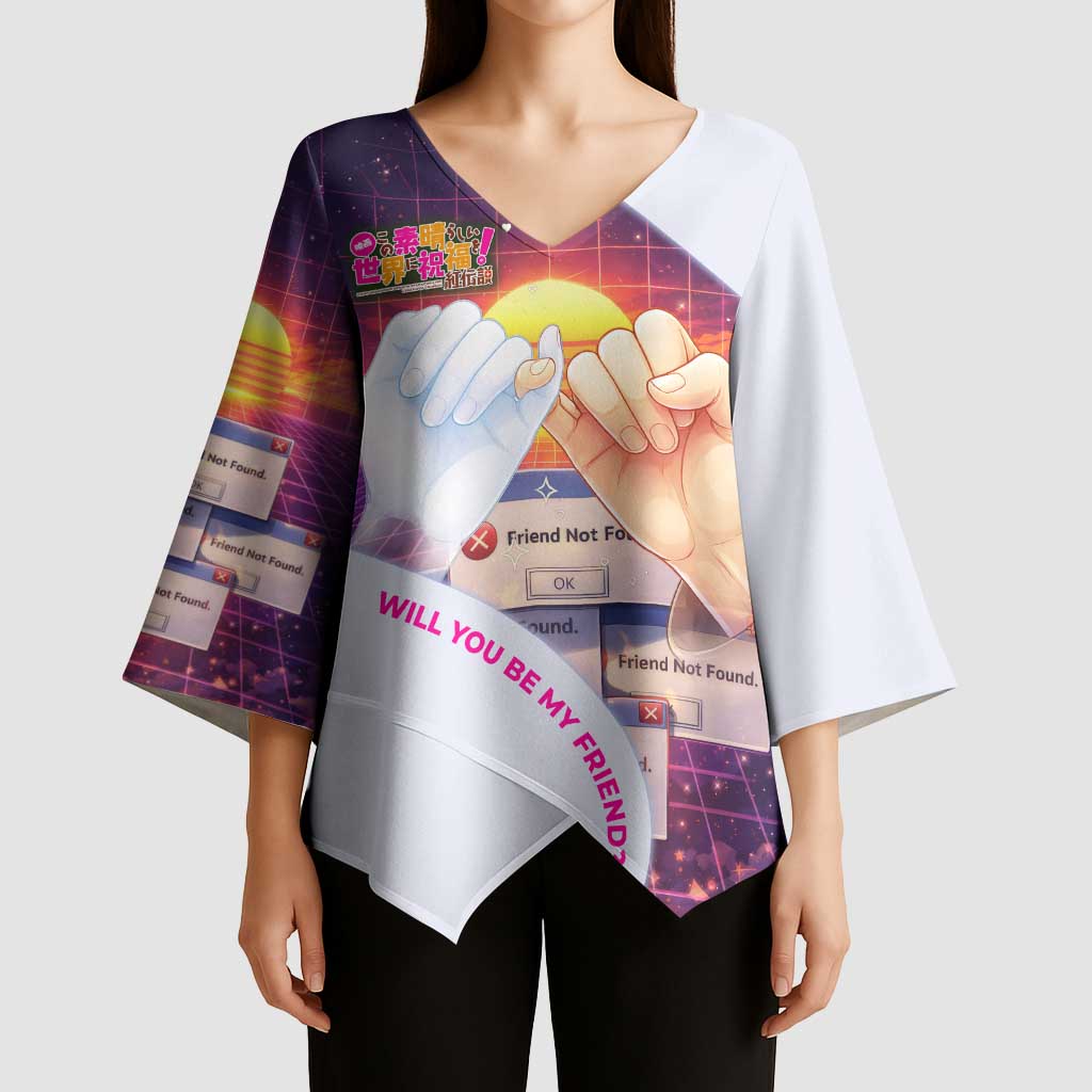 Friend Not Found Konosuba Tribute Kimono Sleeve Blouse Vaporwave Digital Nostalgia Style