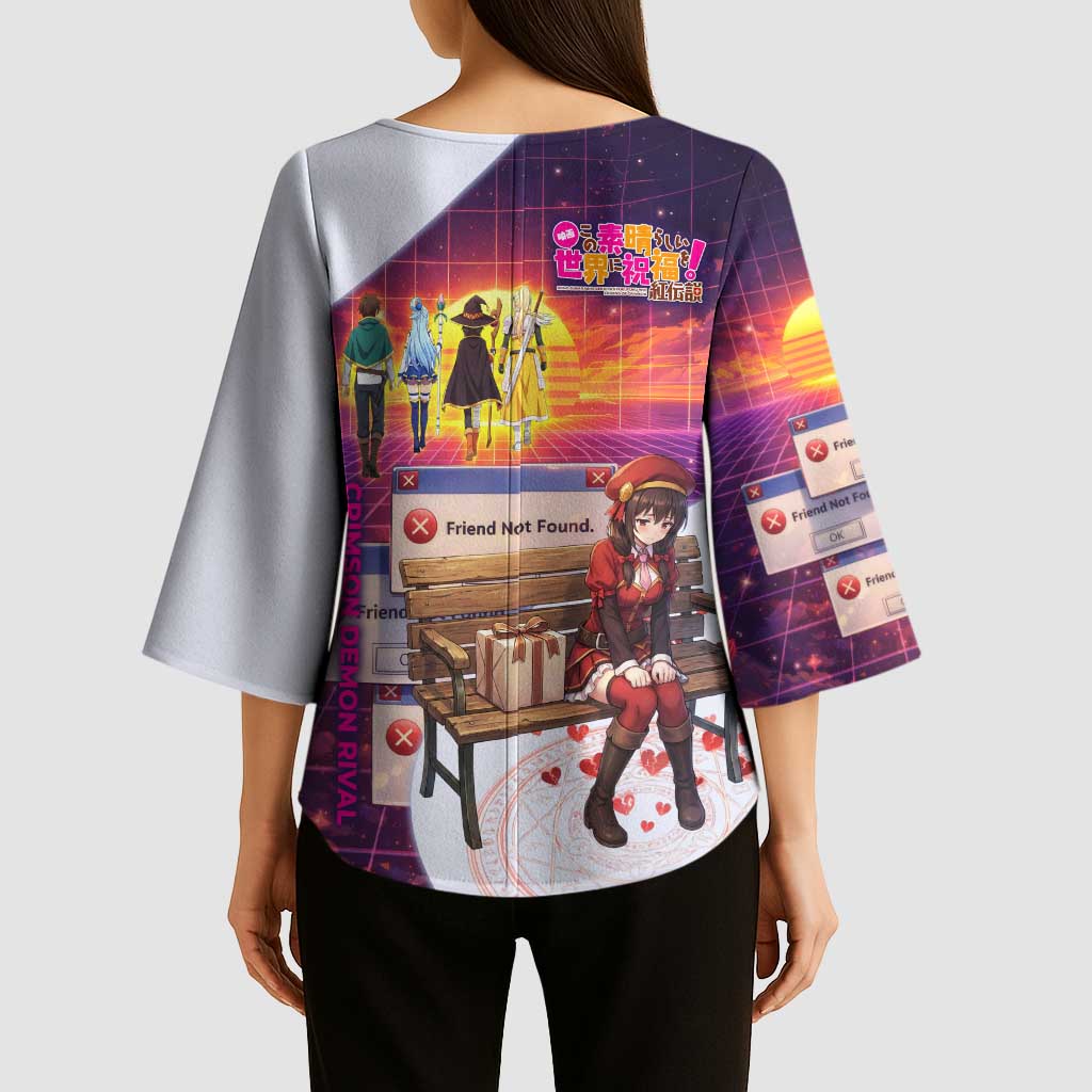 Friend Not Found Konosuba Tribute Kimono Sleeve Blouse Vaporwave Digital Nostalgia Style