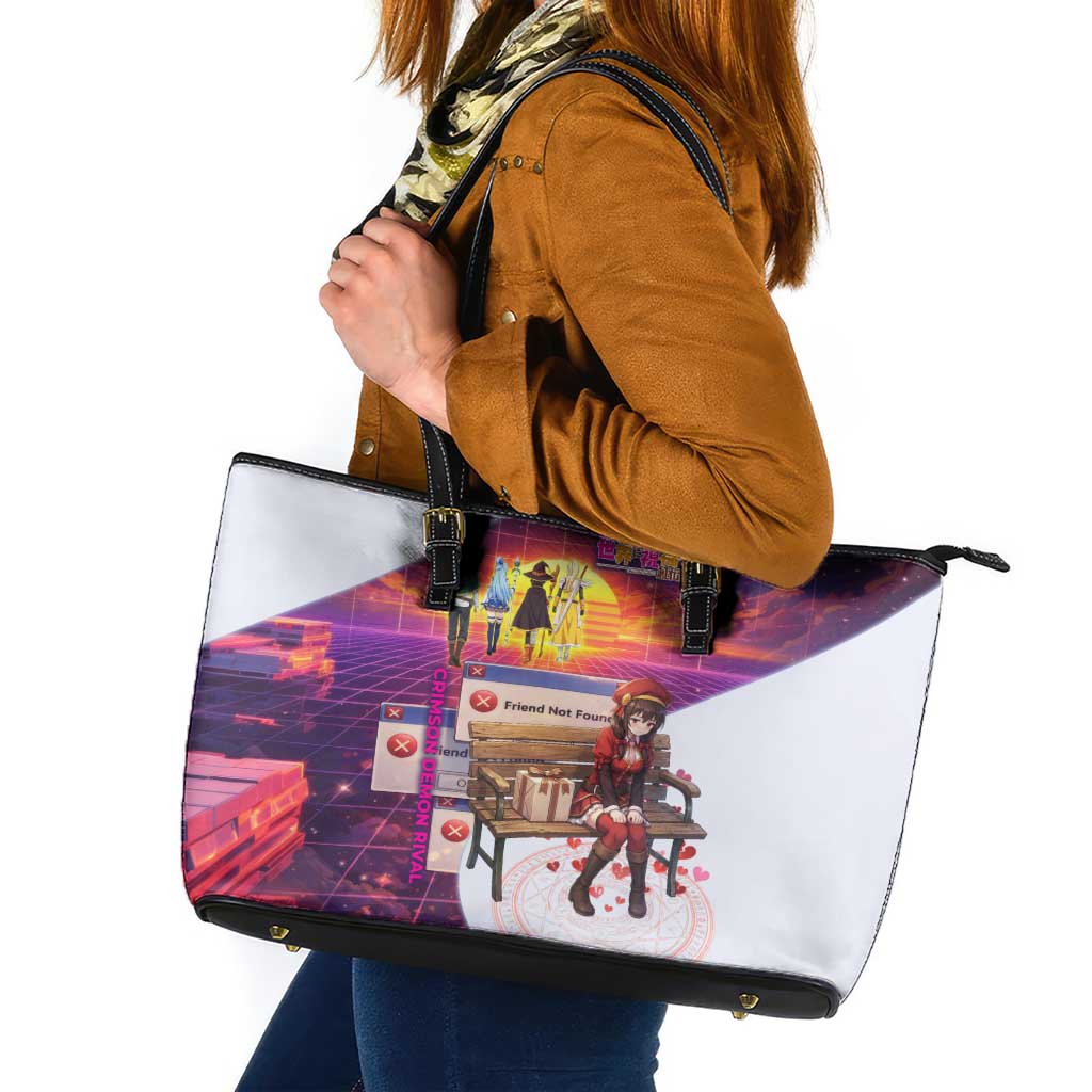 Friend Not Found Konosuba Tribute Leather Tote Bag Vaporwave Digital Nostalgia Style