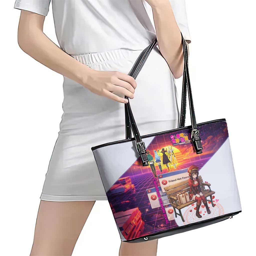 Friend Not Found Konosuba Tribute Leather Tote Bag Vaporwave Digital Nostalgia Style