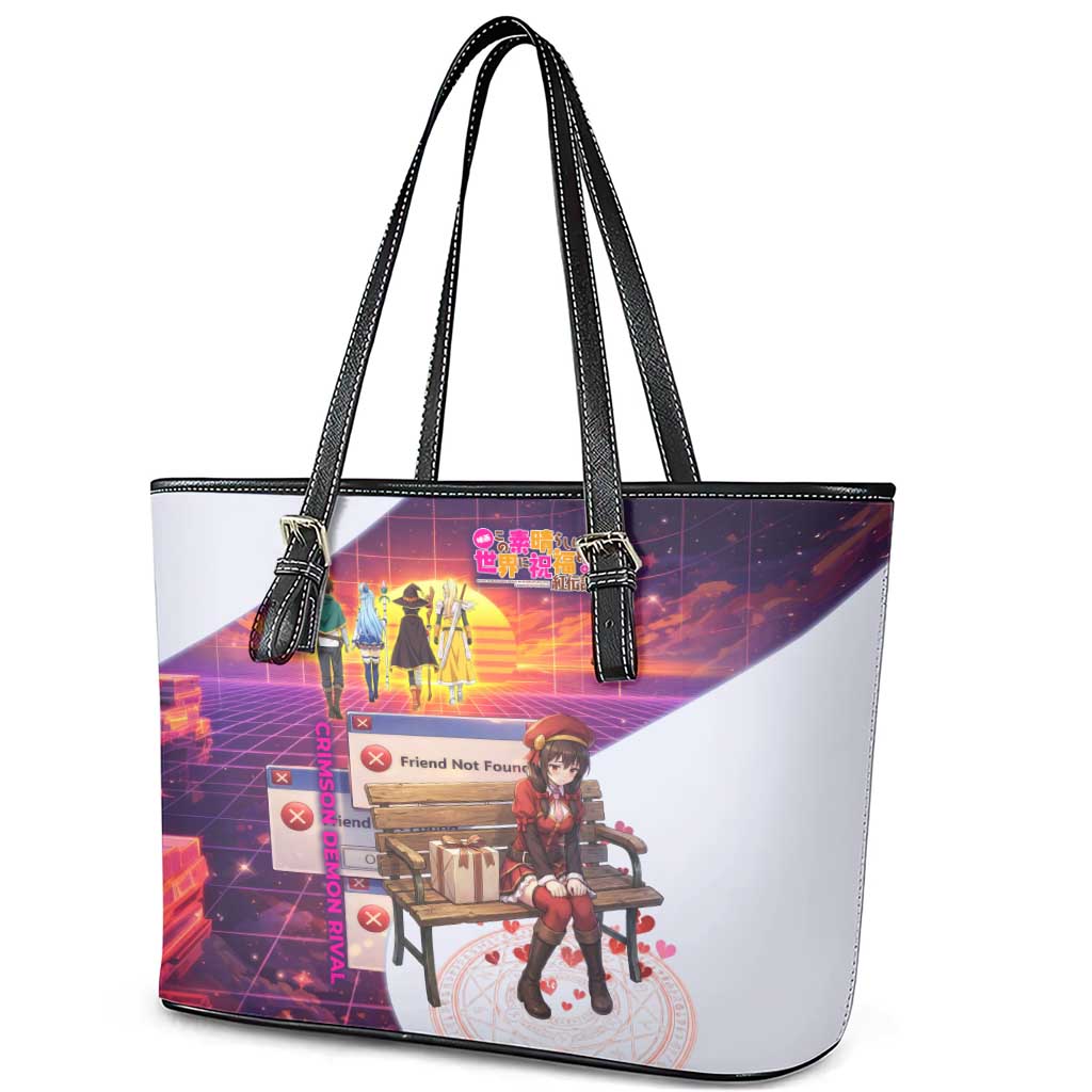 Friend Not Found Konosuba Tribute Leather Tote Bag Vaporwave Digital Nostalgia Style