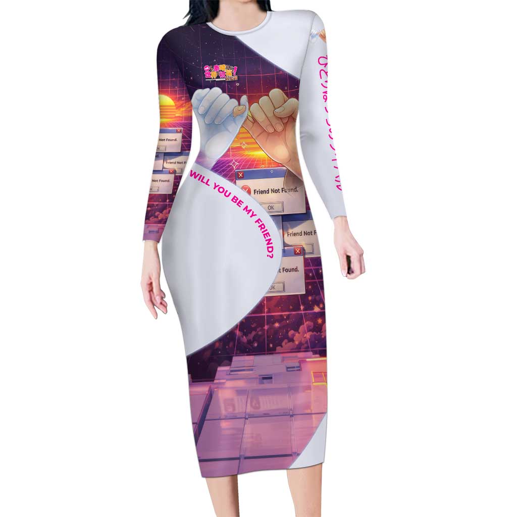Friend Not Found Konosuba Tribute Long Sleeve Bodycon Dress Vaporwave Digital Nostalgia Style