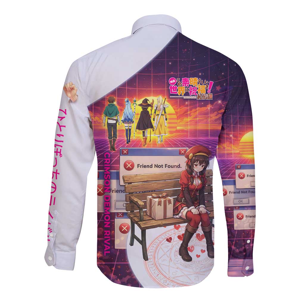 Friend Not Found Konosuba Tribute Long Sleeve Button Shirt Vaporwave Digital Nostalgia Style