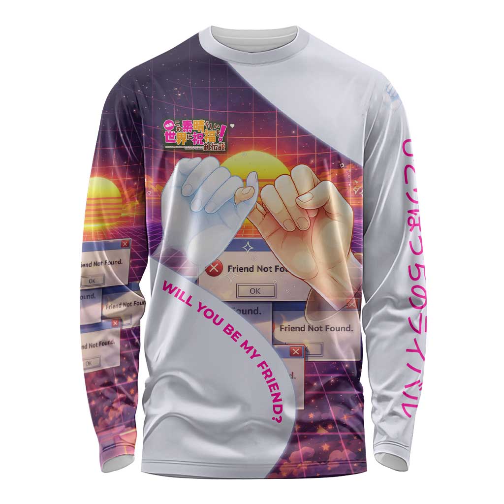 Friend Not Found Konosuba Tribute Long Sleeve Shirt Vaporwave Digital Nostalgia Style