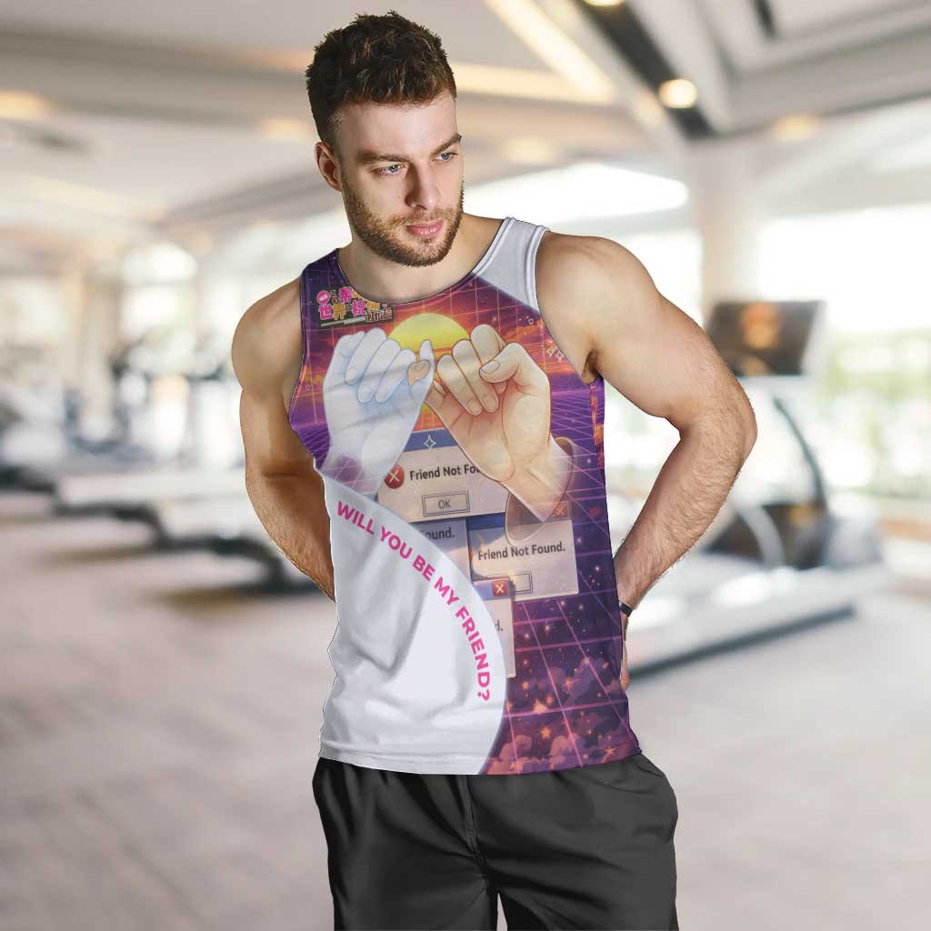 Friend Not Found Konosuba Tribute Men Tank Top Vaporwave Digital Nostalgia Style