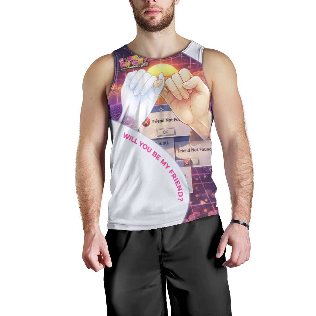 Friend Not Found Konosuba Tribute Men Tank Top Vaporwave Digital Nostalgia Style