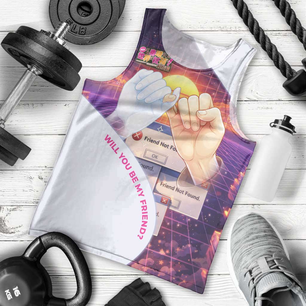 Friend Not Found Konosuba Tribute Men Tank Top Vaporwave Digital Nostalgia Style
