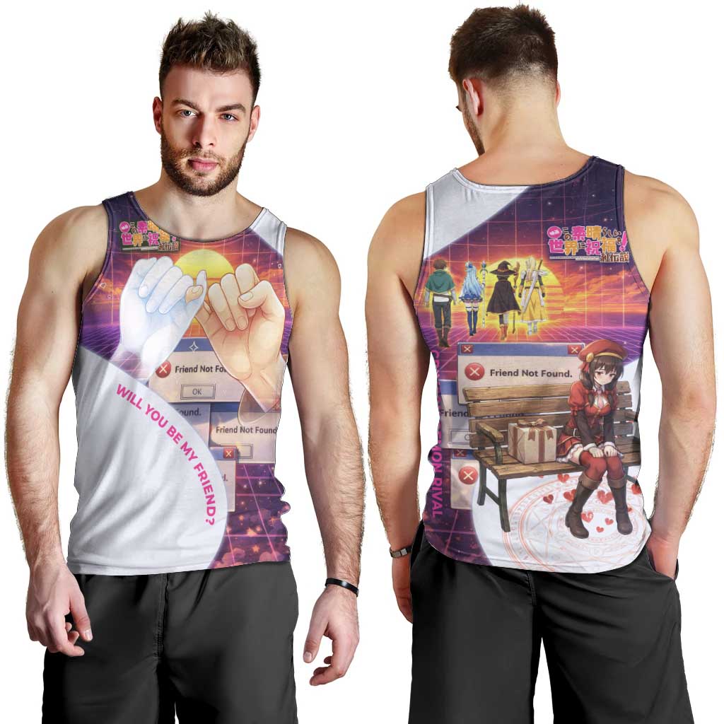 Friend Not Found Konosuba Tribute Men Tank Top Vaporwave Digital Nostalgia Style