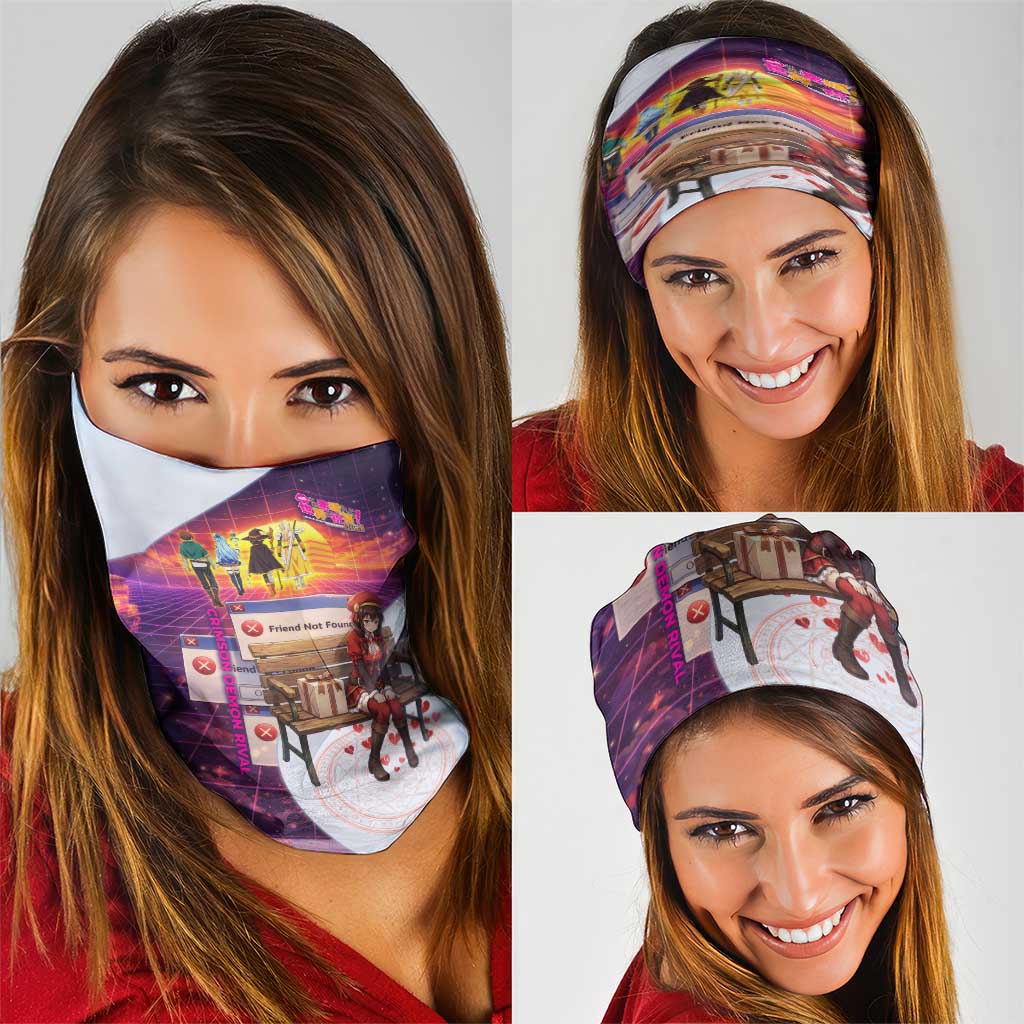 Friend Not Found Konosuba Tribute Neck Gaiter Vaporwave Digital Nostalgia Style