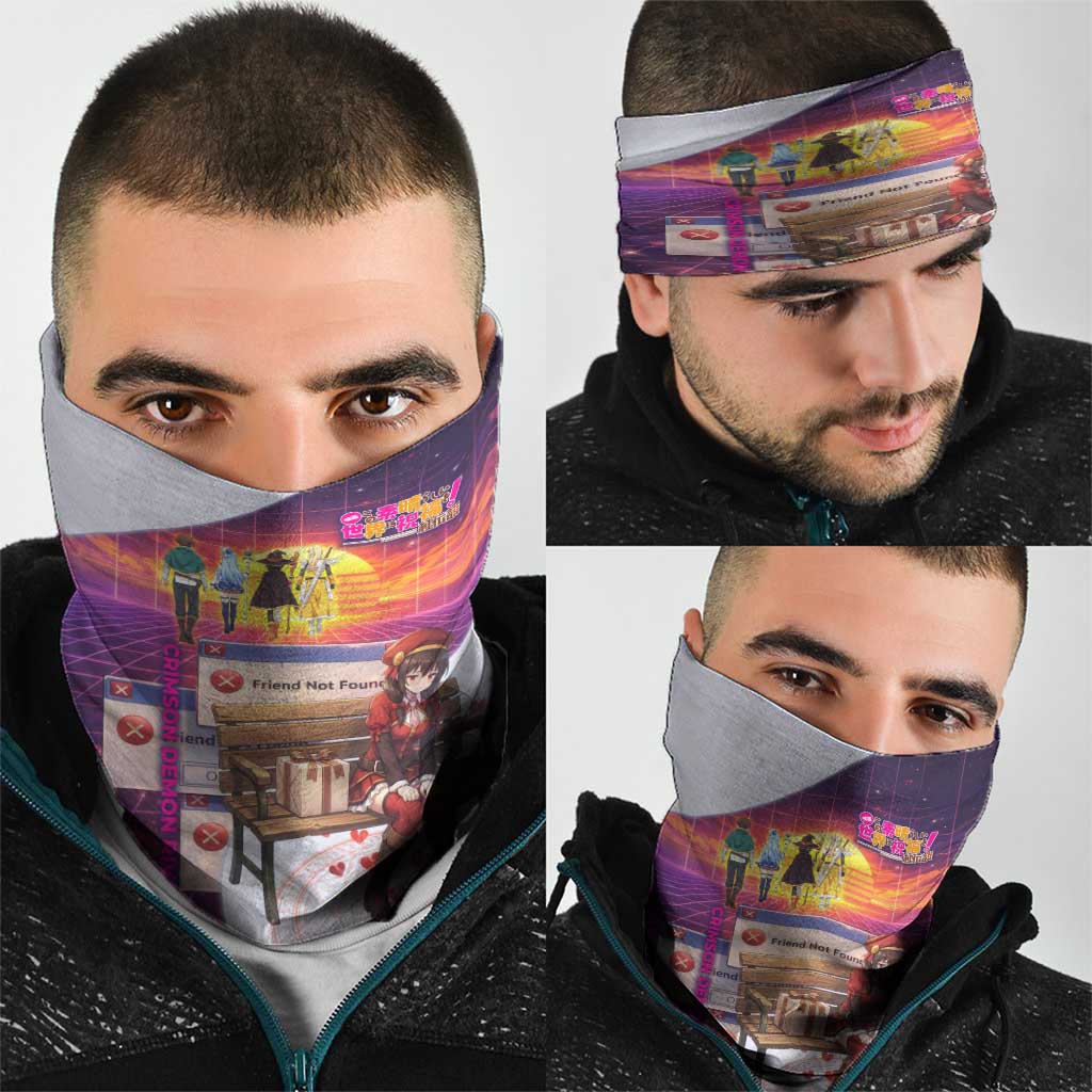 Friend Not Found Konosuba Tribute Neck Gaiter Vaporwave Digital Nostalgia Style