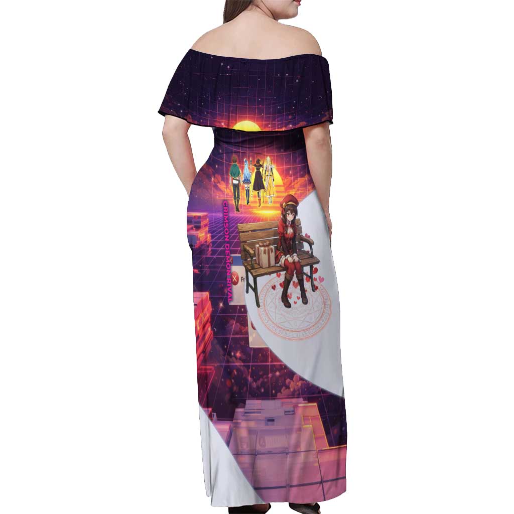 Friend Not Found Konosuba Tribute Off Shoulder Maxi Dress Vaporwave Digital Nostalgia Style