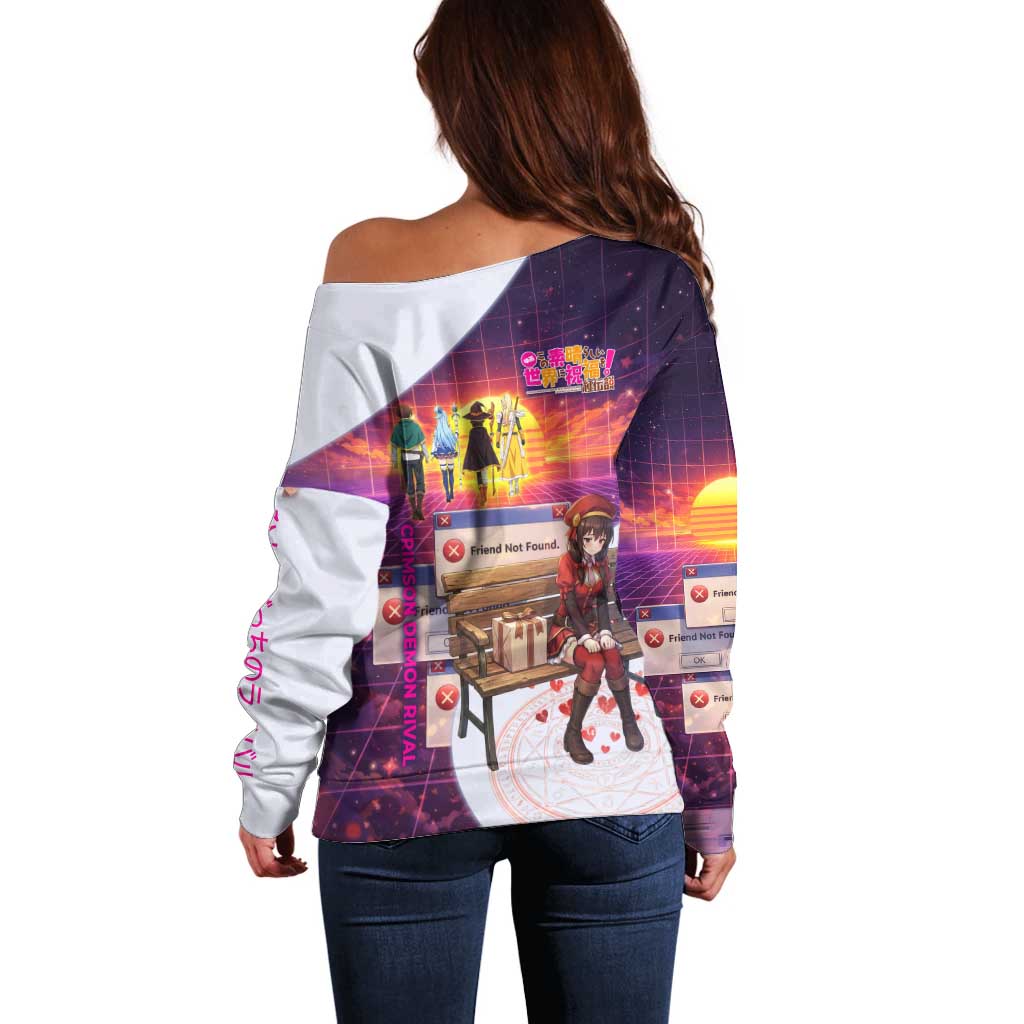 Friend Not Found Konosuba Tribute Off Shoulder Sweater Vaporwave Digital Nostalgia Style