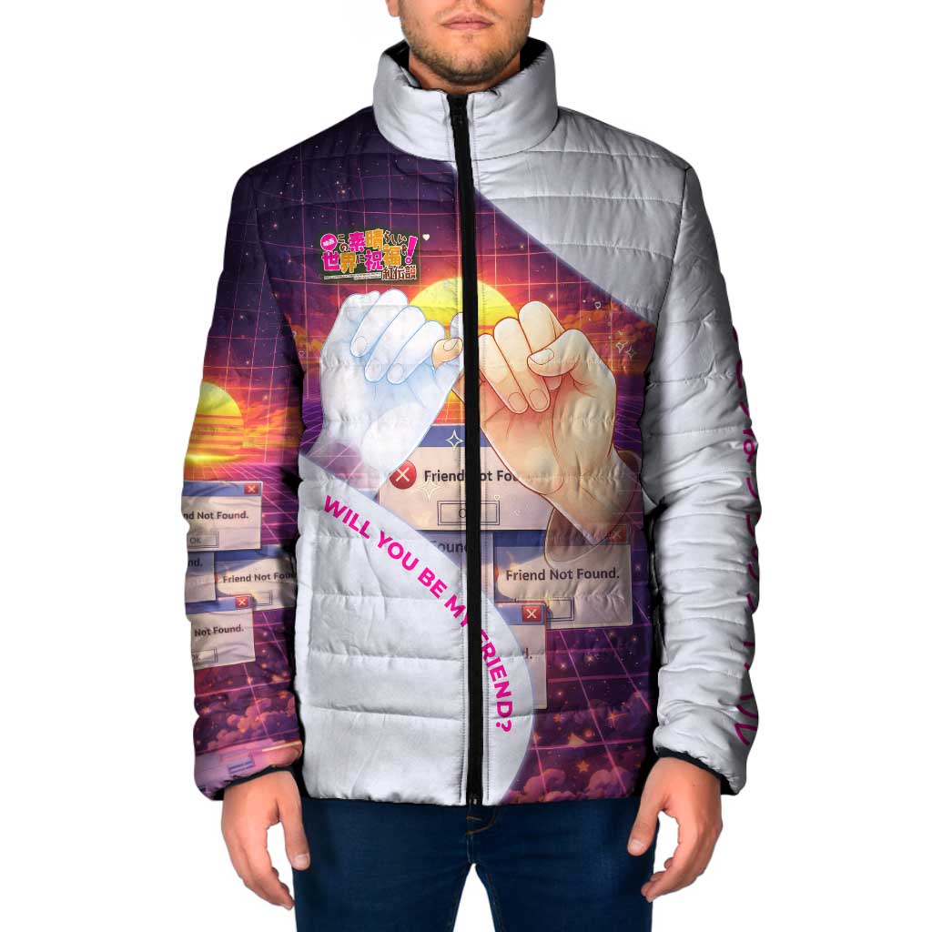 Friend Not Found Konosuba Tribute Padded Jacket Vaporwave Digital Nostalgia Style