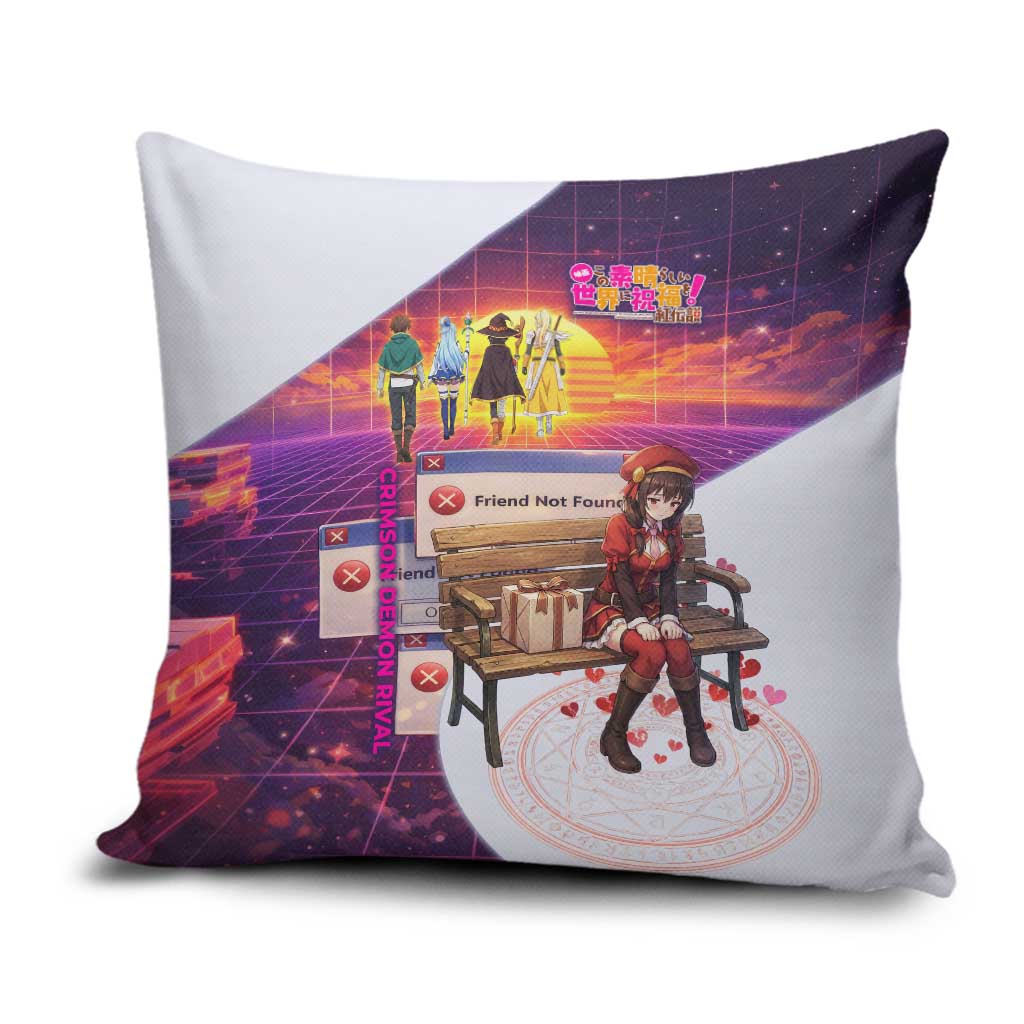 Friend Not Found Konosuba Tribute Pillow Cover Vaporwave Digital Nostalgia Style