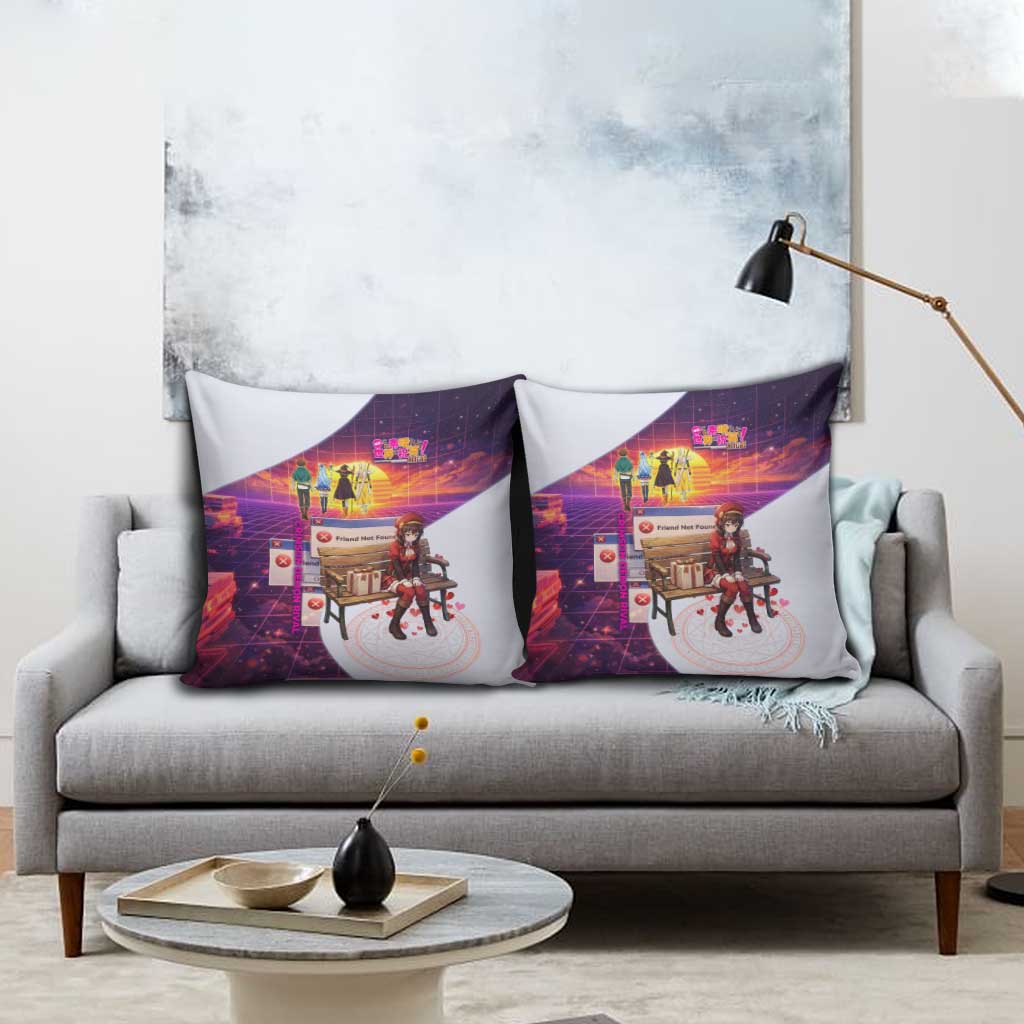 Friend Not Found Konosuba Tribute Pillow Cover Vaporwave Digital Nostalgia Style