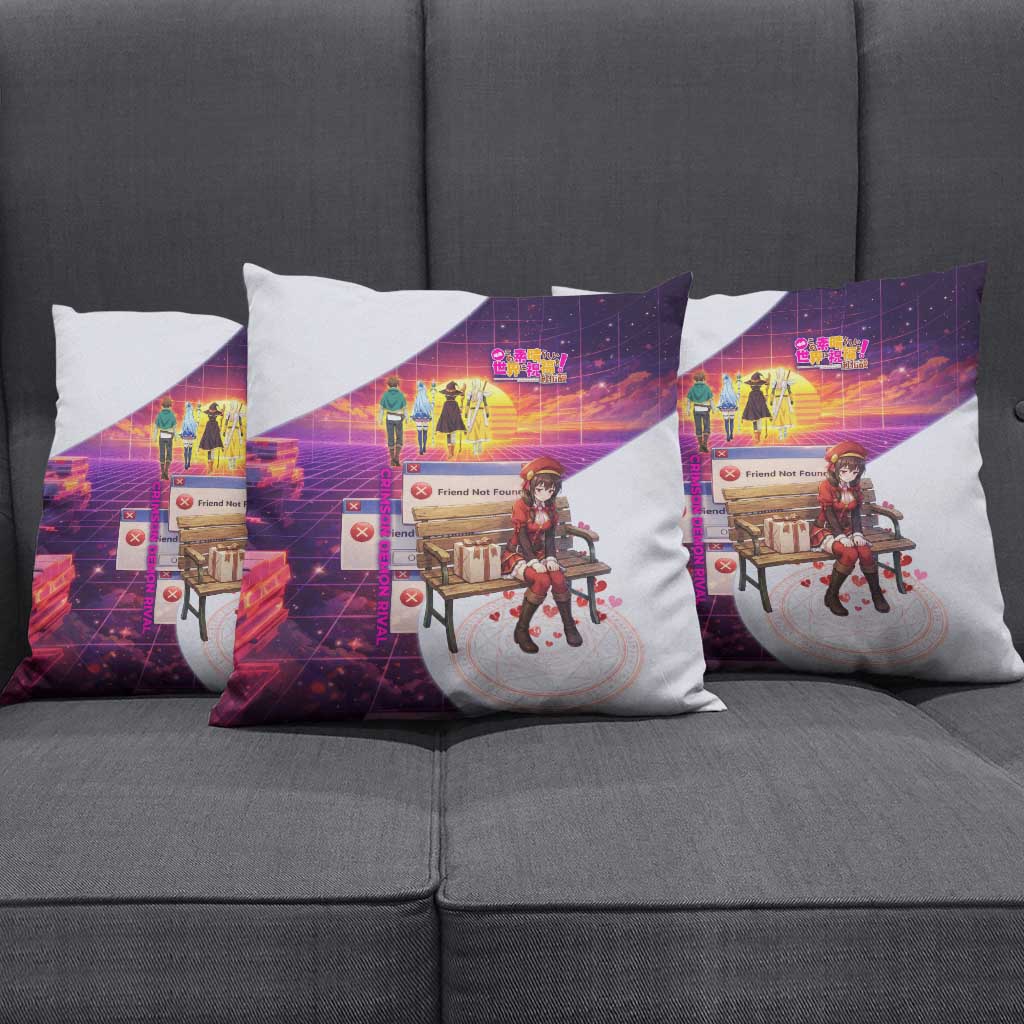 Friend Not Found Konosuba Tribute Pillow Cover Vaporwave Digital Nostalgia Style
