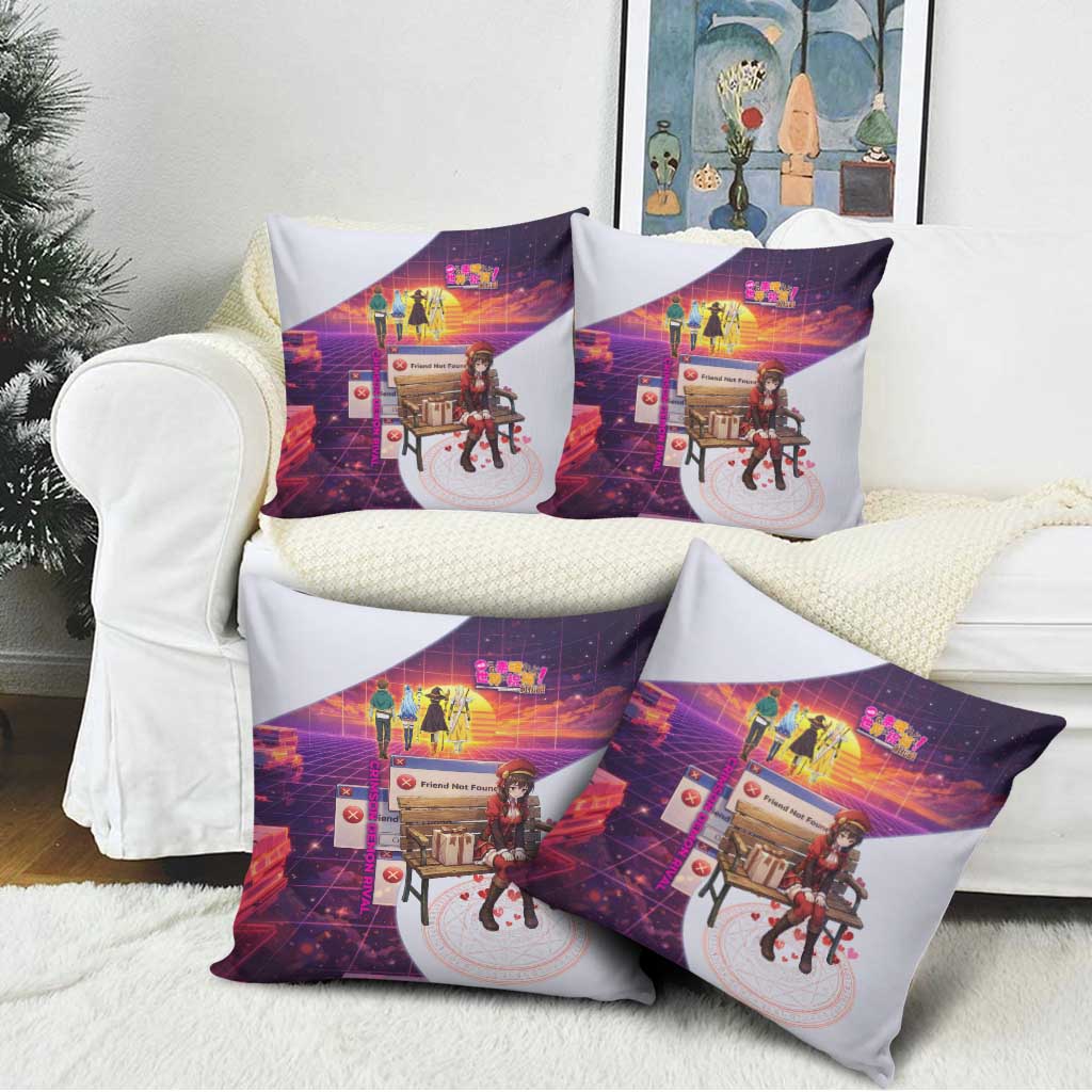 Friend Not Found Konosuba Tribute Pillow Cover Vaporwave Digital Nostalgia Style