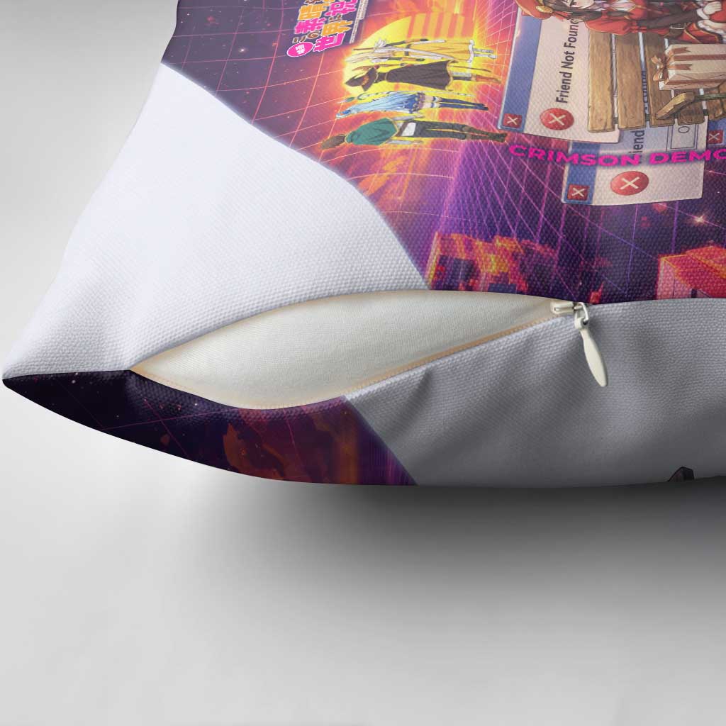 Friend Not Found Konosuba Tribute Pillow Cover Vaporwave Digital Nostalgia Style