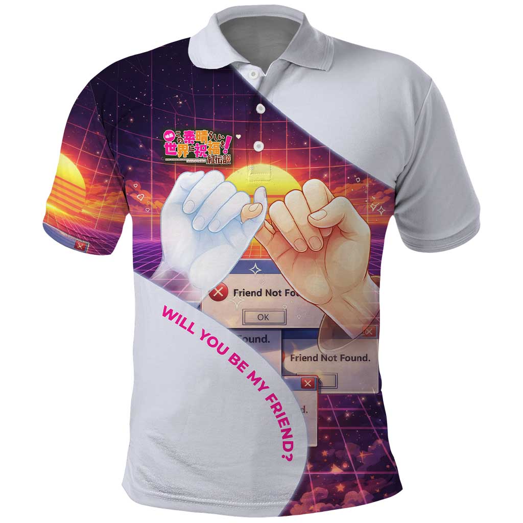Friend Not Found Konosuba Tribute Polo Shirt Vaporwave Digital Nostalgia Style