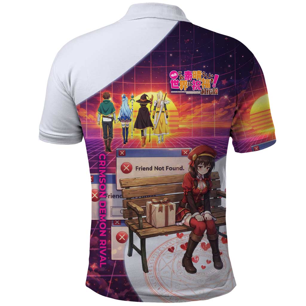 Friend Not Found Konosuba Tribute Polo Shirt Vaporwave Digital Nostalgia Style