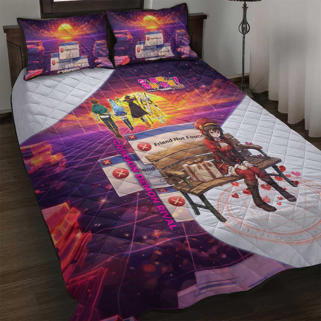 Friend Not Found Konosuba Tribute Quilt Bed Set Vaporwave Digital Nostalgia Style