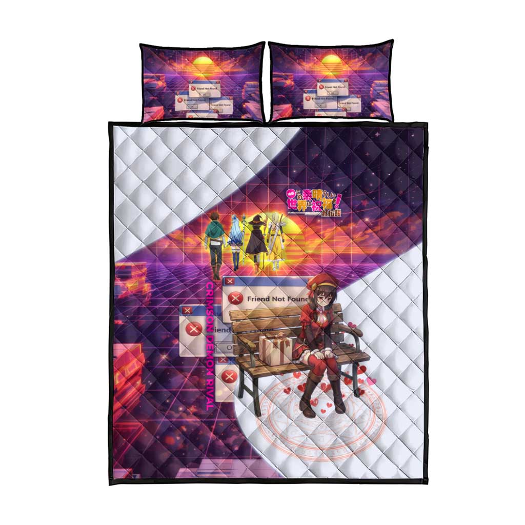 Friend Not Found Konosuba Tribute Quilt Bed Set Vaporwave Digital Nostalgia Style