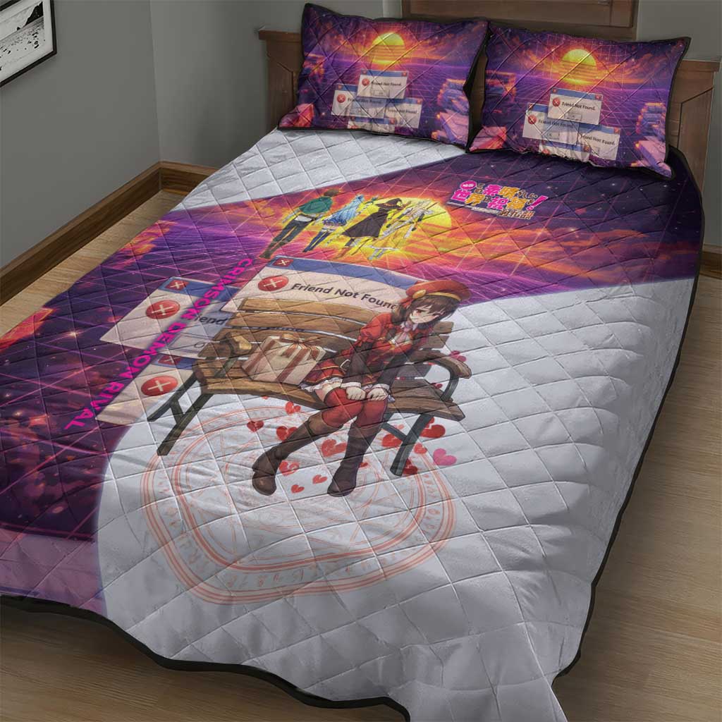 Friend Not Found Konosuba Tribute Quilt Bed Set Vaporwave Digital Nostalgia Style