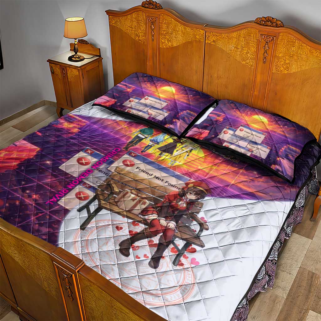 Friend Not Found Konosuba Tribute Quilt Bed Set Vaporwave Digital Nostalgia Style