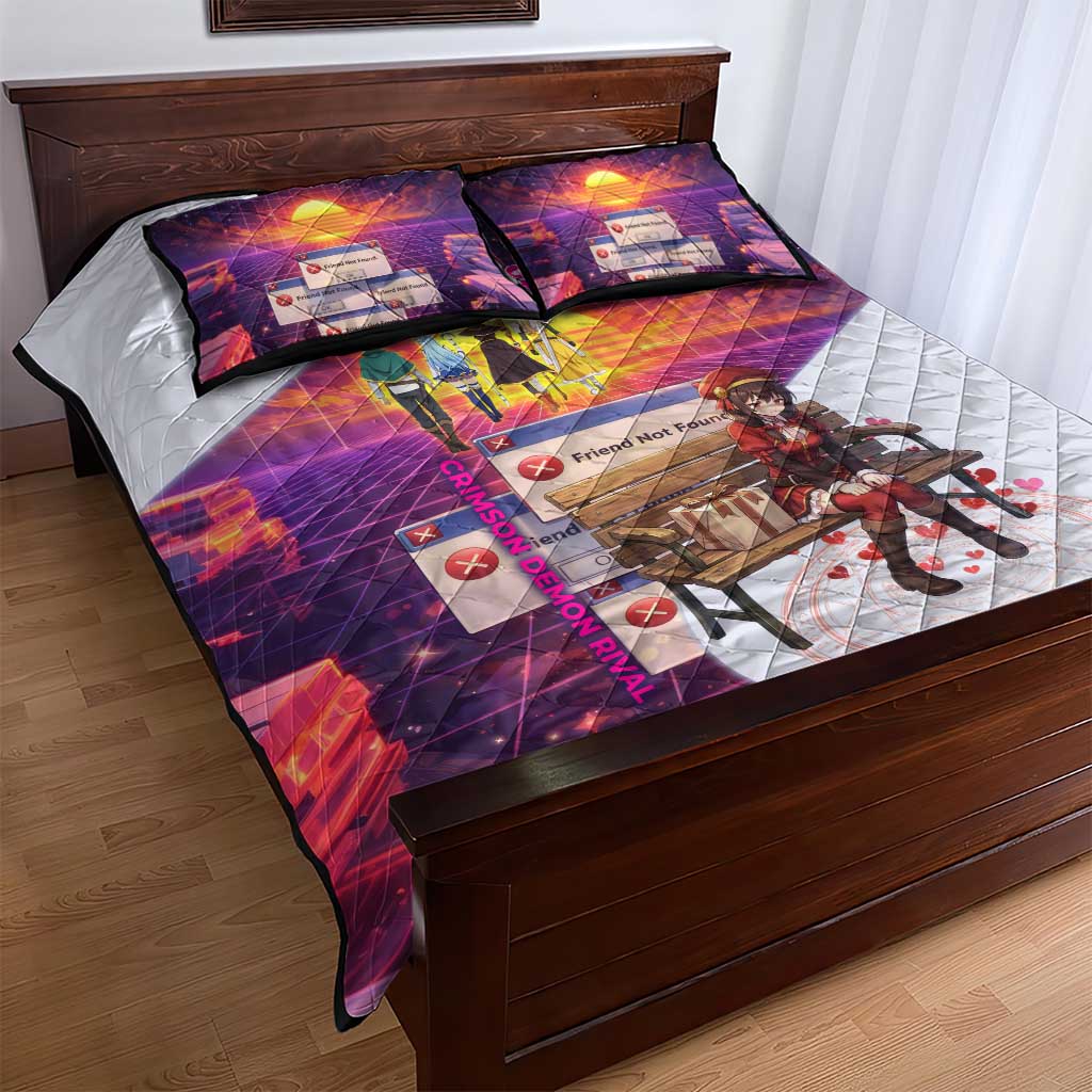 Friend Not Found Konosuba Tribute Quilt Bed Set Vaporwave Digital Nostalgia Style