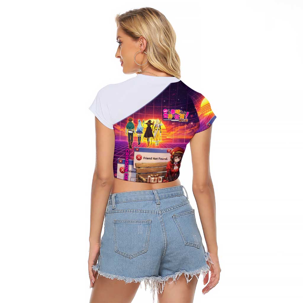 Friend Not Found Konosuba Tribute Raglan Cropped T Shirt Vaporwave Digital Nostalgia Style