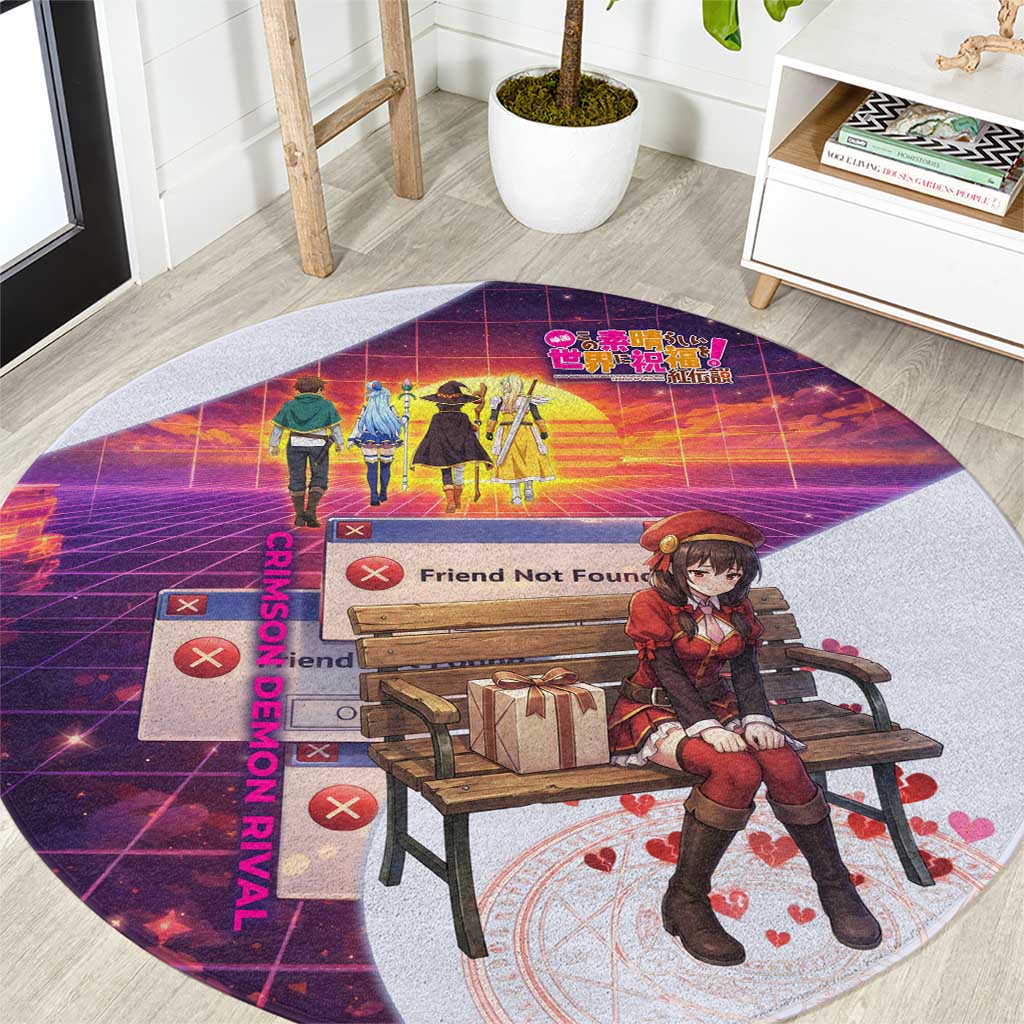 Friend Not Found Konosuba Tribute Round Carpet Vaporwave Digital Nostalgia Style