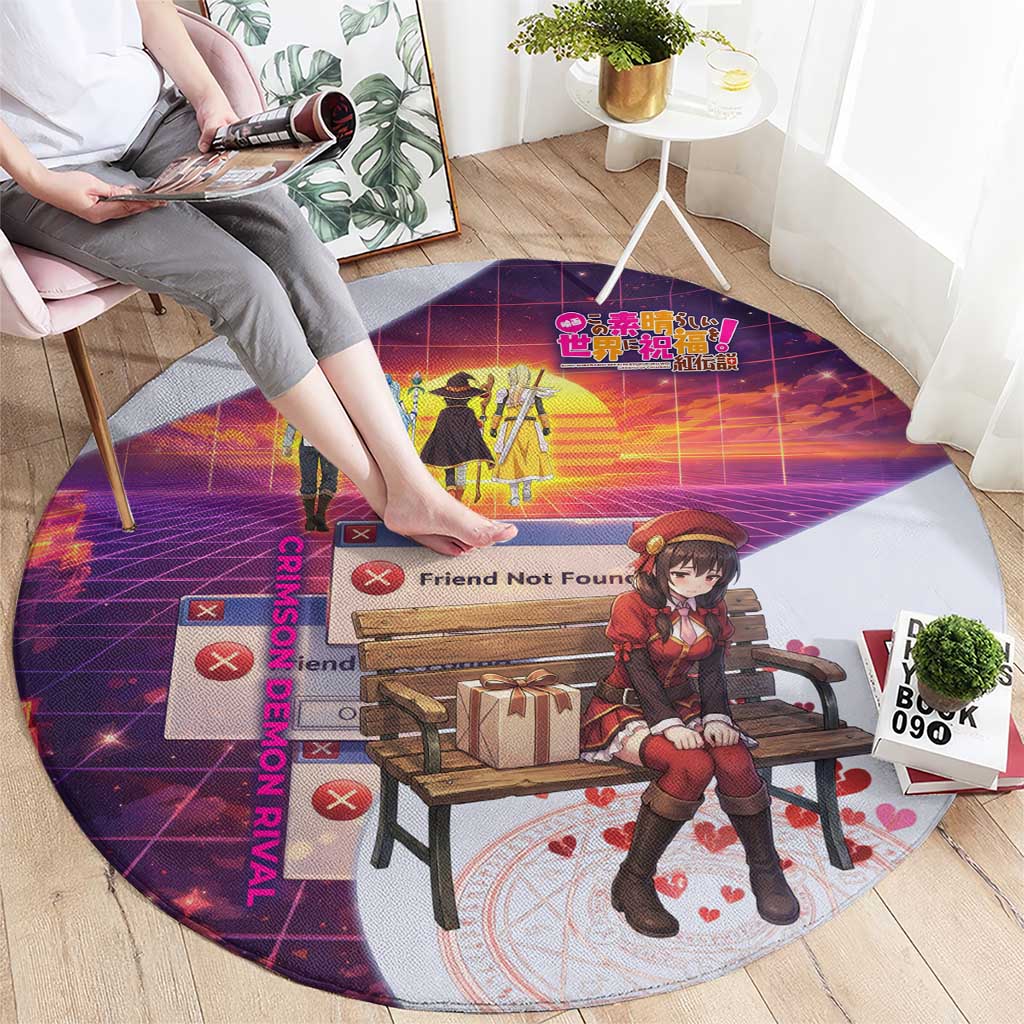 Friend Not Found Konosuba Tribute Round Carpet Vaporwave Digital Nostalgia Style