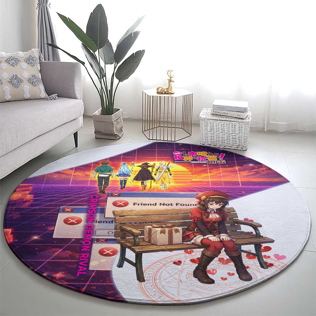 Friend Not Found Konosuba Tribute Round Carpet Vaporwave Digital Nostalgia Style