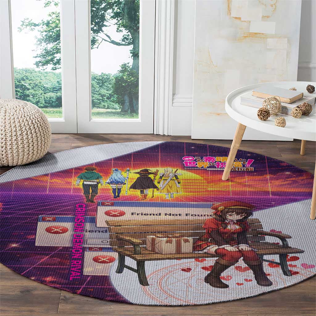 Friend Not Found Konosuba Tribute Round Carpet Vaporwave Digital Nostalgia Style