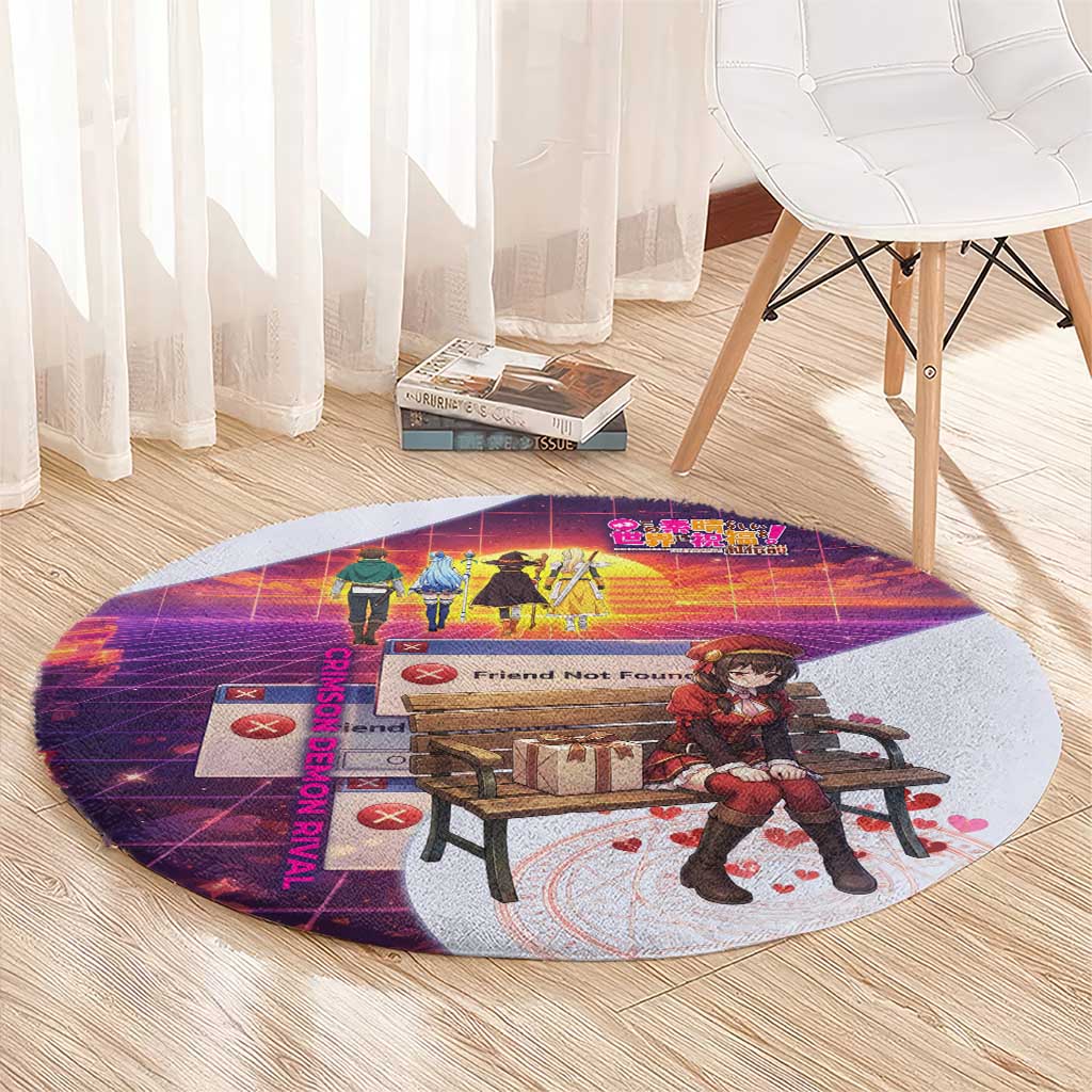 Friend Not Found Konosuba Tribute Round Carpet Vaporwave Digital Nostalgia Style