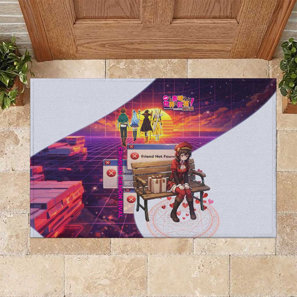 Friend Not Found Konosuba Tribute Rubber Doormat Vaporwave Digital Nostalgia Style