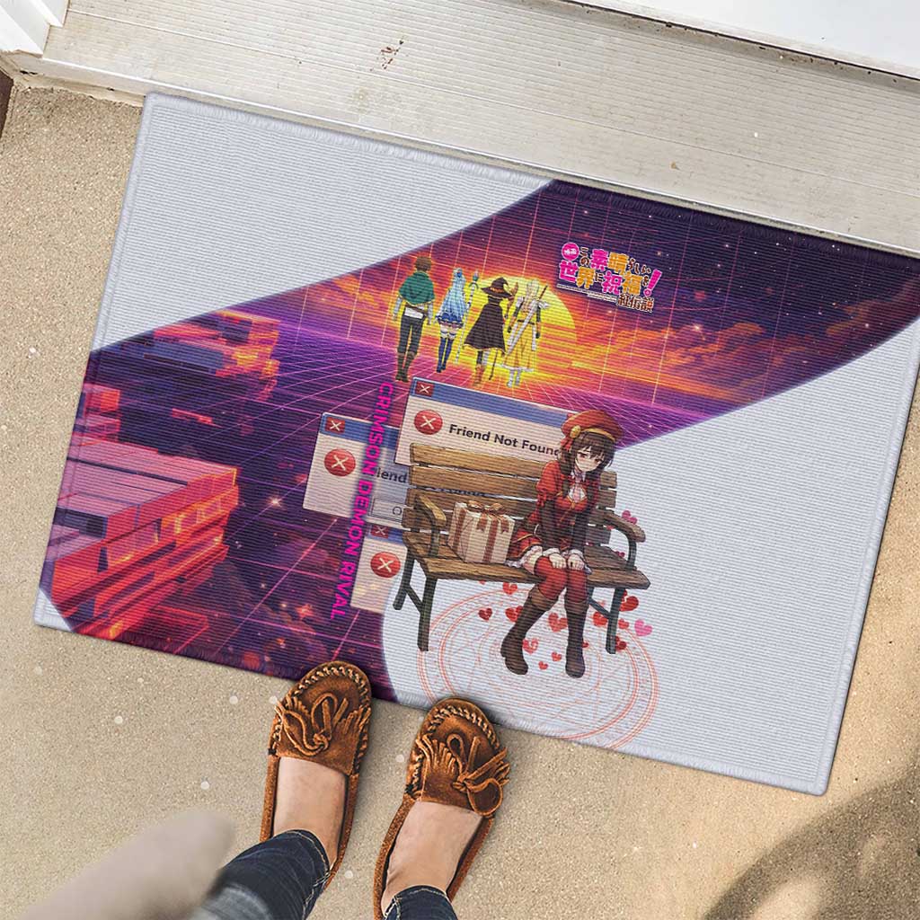 Friend Not Found Konosuba Tribute Rubber Doormat Vaporwave Digital Nostalgia Style