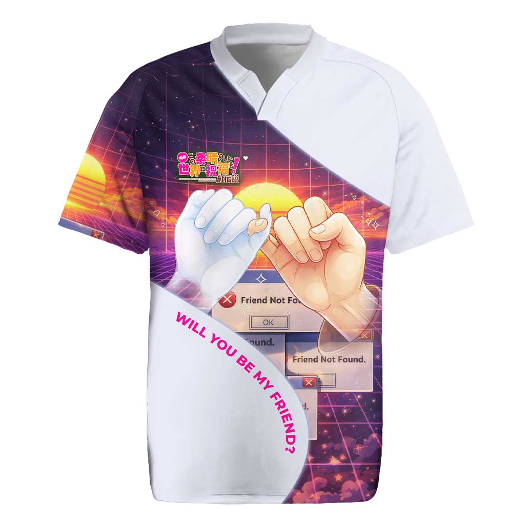 Friend Not Found Konosuba Tribute Rugby Jersey Vaporwave Digital Nostalgia Style