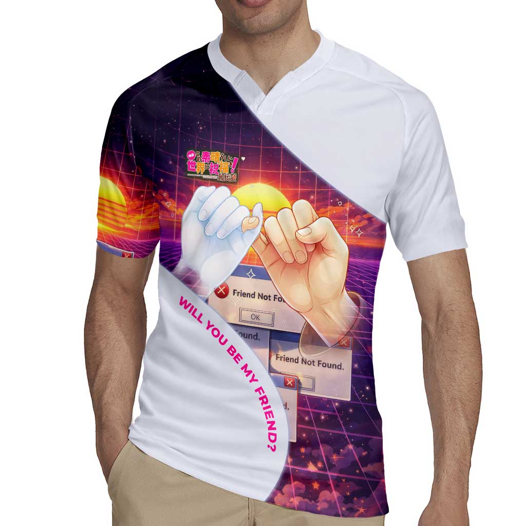 Friend Not Found Konosuba Tribute Rugby Jersey Vaporwave Digital Nostalgia Style